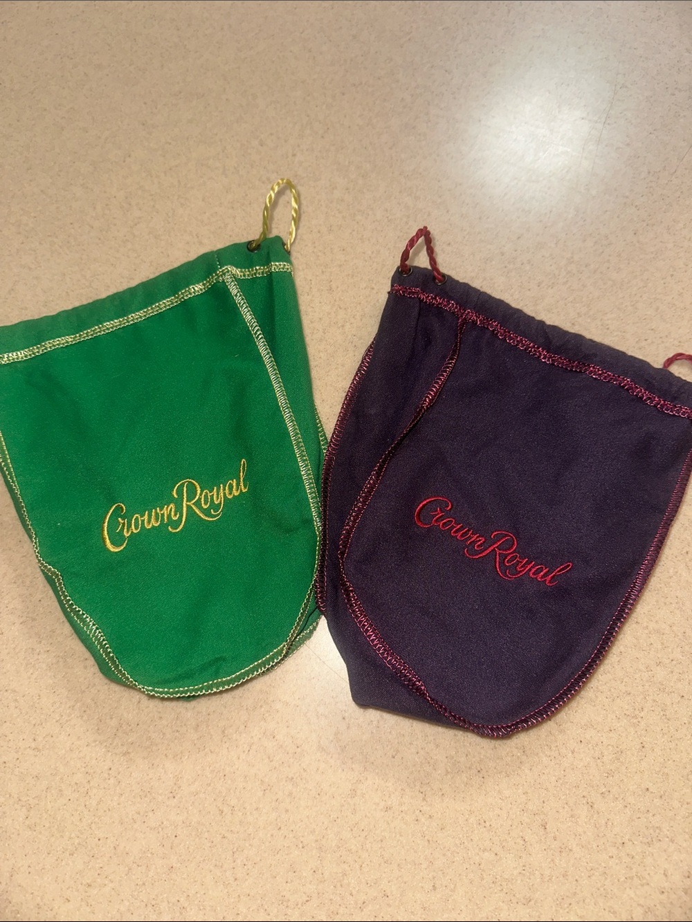 Crown Royal Velvet Drawstring Pouch - Green and Purple